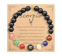 HMOOY Bracciale di perline dello zodiaco per le donne uomini, 12 costellazione bracciale di cristallo pietra 8 millimetri pietra naturale compleanno protezione Bracciale regali (Scorpione)