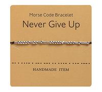 HMOOY Codice Morse Bracciale Perline Placcate Argento su Cavo di Seta Bracciale Amicizia Messaggio Segreto Morris Gioielli per Donna Uomo Regalo per Lei Lui (Non mollare mai)