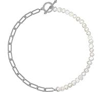 HMOOY Collana a mezza perla placcata in oro 18 carati, collana a maglie cubane con perle, gioielli alla moda per uomo e donna (argento 1)