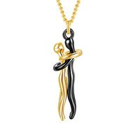 HMOOY Collana Abbraccio, Collana Ciondolo Abbraccio Coccolo Affettuoso Collana Coppie Personalità per Lui e Lei Collana San Valentino Regolabile Moda per Donna Uomo (Nero-Oro)