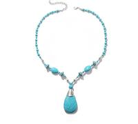 HMOOY Collana Bohémien Vintage con Ciondolo Turchese Perla Cuore Farfalla Foglia