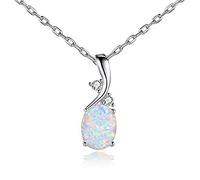 HMOOY Collana Con Ciondolo Opale Ovale Blu Con Pietra Preziosa Creata In Argento Placcato In Argento Per Donne Madre Ragazze (Silver)