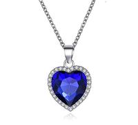 HMOOY Collana Titanic Cuore dell'oceano - Ciondolo smeraldo zaffiro blu cristallo argento - gioielli per donne e ragazze, Ajustable, Cristallo, Zaffiro sintetico Smeraldo sintetico
