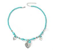 HMOOY Collana Turchese Boho Lunga con Perline e Ciondolo Perla Cuore Farfalla Foglia Vintage Gioielli Donna