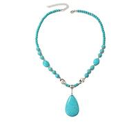 HMOOY Collana Turchese, Collana Ciondolo Pietre Turchese Lunga Collana Perline Boho con Ciondolo Turchese Perla Cuore Farfalla Foglia Collana Bohémien Vintage Gioielli Turchese Donna (Stile 2)