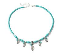 HMOOY Collana Turchese Lunga Boho con Ciondolo Perla Cuore Farfalla Foglia - Gioielli Bohémien Vintage per Donna (Foglia)
