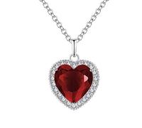 HMOOY Titanic - Collana con ciondolo a forma di cuore dell'oceano, con rubino, ciondolo a forma di cuore dell'oceano, placcato oro bianco, con zirconi, gioiello alla moda per donne e ragazze