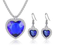 HMOOY Titanic Cuore dell'Oceano Gioielli Set di Gioielli, Collana Pendente Zaffiro Blu Cuore Cristallo Orecchini Rubino Gioielli per Donna Ragazza, Metallo Zirconia Cubic