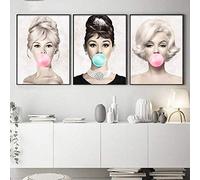 HMOTR Poster e Stampe su Tela Pittura Audrey Hepburn Marilyn Monroe Bubble Gum Wall Art Poster Arte Moderna Immagine a Parete Donna Home Decor-60x80cmx3pcs_No_Frame