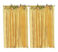 HMQIANG Tende con paillettes dorate, 2 pannelli, 1,2 x 2,4 m, sfondo scintillante per feste
