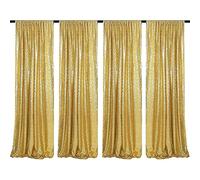 HMQIANG Tende con paillettes dorate, 4 pannelli, 60 x 2,4 m, sfondo fotografico per matrimoni, feste di compleanno, tende per feste nuziali, sfondo scintillante, tende decorative per feste