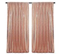 HMQIANG - Tende da fondale con paillettes color oro rosa, 2 pannelli con sfondo luccicante, per feste