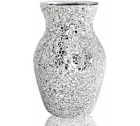 HMRCYTE Vaso a mosaico in cristallo, vaso in vetro craquelé argentato, decorazione moderna lucida fatta a mano, centrotavola per casa, ufficio, soggiorno, librerie, regalo di nozze