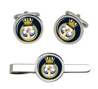 HMS BAMBOROUGH CASTLE, Cufflinks E Set Di Clip Per Cravatta Della Royal Navy