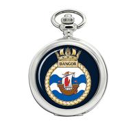 HMS Bangor Orologio Da Tasca Royal Navy Ravel Quarzo Caccia Completa Argento