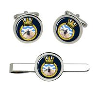 HMS BASTION, Cufflinks E Set Di Clip Per Cravatta Della Royal Navy