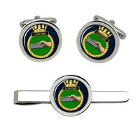 HMS CONCORD Cufflinks E Set Di Clip Per Cravatta Della Royal Navy