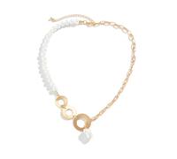 Hmsanase Classico Collana Uomo Donna Gioielli Ciondolo Pendente Necklace Goth Asymmetric Imitation Pearl Pendant Necklace for Women Wed Bridal Round Chain