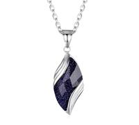 Hmsanase Collana Uomo Donna Gioielli Ciondolo Pendente Necklace Ciondolo Occhio d'Angelo in Arenaria Blu Collana con Foglia di Arenaria Blu 蓝砂石 + Pl0043Mm * 60 + 5 Cm