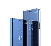 HMTECH Custodia Samsung Galaxy Note 9 Clear View Window Placca placcatura Specchietto per Lo Stand Flip Ultra Slim Sottile Portafoglio Completo Kickstand Bookstyle Cover,Mirror PU Blue