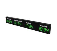 HMWOKPOT Orologio Mondiale A LED, Orologio con Fusi Orari Mondiali A 3/4/5 Città - Orologio Digitale con più Fusi Orari - 12/24 Ore,Verde,4City