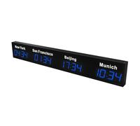 HMWOKPOT Orologio Mondiale A LED, Orologio con Fusi Orari Mondiali A 3/4/5 Città - Orologio Digitale con più Fusi Orari - 12/24 Ore,Blu,4City