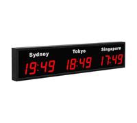 HMWOKPOT Orologio Mondiale A LED, Orologio con Fusi Orari Mondiali A 3/4/5 Città - Orologio Digitale con più Fusi Orari - 12/24 Ore,Rosso,3City