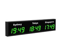 HMWOKPOT Orologio Mondiale A LED, Orologio con Fusi Orari Mondiali A 3/4/5 Città - Orologio Digitale con più Fusi Orari - 12/24 Ore,Verde,3City