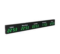 HMWOKPOT Orologio Mondiale A LED, Orologio con Fusi Orari Mondiali A 3/4/5 Città - Orologio Digitale con più Fusi Orari - 12/24 Ore,Verde,5City