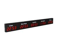 HMWOKPOT Orologio Mondiale A LED, Orologio con Fusi Orari Mondiali A 3/4/5 Città - Orologio Digitale con più Fusi Orari - 12/24 Ore,Rosso,5City