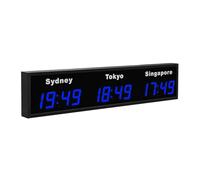 HMWOKPOT Orologio Mondiale A LED, Orologio con Fusi Orari Mondiali A 3/4/5 Città - Orologio Digitale con più Fusi Orari - 12/24 Ore,Blu,3City
