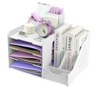 Vassoio per lettere, vassoio per documenti A4, documenti da ufficio a 4 ripiani, organizer per documenti da scrivania con vassoio impilabile, organizer da scrivania con portapenne (bianco)