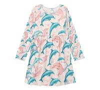 HMZXZ Abito da ragazza con delfino ad acquerello a maniche lunghe, traspirante, per scuola, vacanze, abbigliamento casual rosa blu, Multi, 5-6 Anni