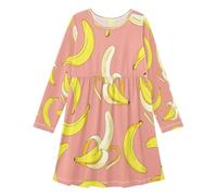 HMZXZ Abito da ragazza con motivo a banane ad acquerello, a maniche lunghe, traspirante, per scuola, vacanze, abbigliamento casual rosa, Multi, 5-6 Anni