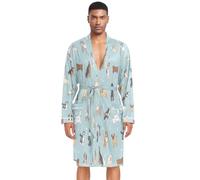 HMZXZ Accappatoio da uomo a maniche lunghe con animali in stile cartone animato, leggero, abbigliamento da notte per cuccioli di cane, Multicolore, XL