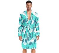 HMZXZ Accappatoio da uomo a maniche lunghe con delfino, leggero, abbigliamento da notte, blu mare, Multicolore, L
