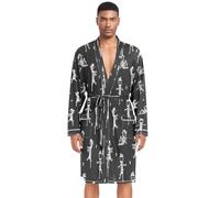 HMZXZ Accappatoio da uomo a maniche lunghe con teschio divertente per Halloween, abbigliamento da notte, abbigliamento da notte, giorno dei morti, Multicolore, L