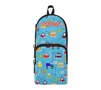 HMZXZ Astuccio per matite personalizzato, con camion, autobus, auto, per ragazze, ragazzi e bambini, personalizzabile, colorato, per la scuola
