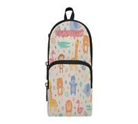 HMZXZ Astuccio personalizzato con giraffa leone della giungla, astuccio per ragazze e bambini, astuccio per matite e cancelleria per la scuola con animali personalizzati con fiori e foglie