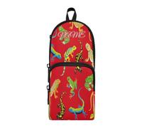 HMZXZ Astuccio personalizzato con simpatico geco lucertola, rana, astuccio per ragazze, ragazzi e bambini, astuccio personalizzato per penne e matite con animali rossi, organizer per cancelleria per