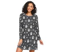 HMZXZ Camicia da notte da donna a maniche lunghe, con orso, zampa di stella, abbigliamento da notte con stelle bianche, Multi, L
