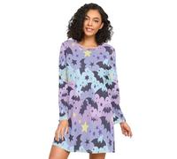 HMZXZ Camicia da notte da donna, a maniche lunghe, con pipistrelli e stelle, abbigliamento da notte per Halloween, Multi, XXL