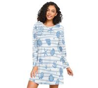 HMZXZ Camicia da notte da donna, a maniche lunghe, con stelle marine, tartarughe marine, pigiameria, abbigliamento da casa, colore: corallo oceano, Multi, XL