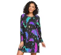 HMZXZ Camicia da notte da donna, a maniche lunghe, gotico, pipistrelli, Halloween, abbigliamento da notte per il giorno dei morti, Multi, M