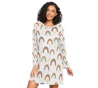 HMZXZ Camicia da notte da donna a maniche lunghe, motivo arcobaleno con stelle, abbigliamento da notte per il tempo libero, Multi, S