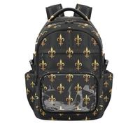 HMZXZ Flower Fleur-de-lis - Zaino per la scuola per bambini, con tasca frontale in PVC trasparente, porta bottiglia d'acqua e scomparto per computer portatile, ideale per ragazzi e viaggi, motivo