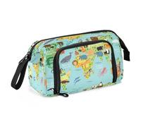 HMZXZ Grande astuccio per ragazze e ragazzi con mappa del mondo animale, astuccio per cancelleria per la scuola, organizer per cancelleria per ufficio, astuccio educativo per adulti e donne