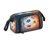 HMZXZ Grande astuccio per ragazze e ragazzi con pallone da calcio nel fuoco e nell'acqua, astuccio per cancelleria per ufficio, astuccio per matite da calcio, per adulti e donne