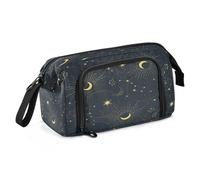 HMZXZ Grande astuccio per ragazze e ragazzi, motivo luna mistica, piante, stelle, astuccio per cancelleria per la scuola, organizer per cancelleria per ufficio, astuccio nero per adulti e donne