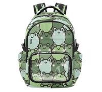 HMZXZ Green Frog - Zaino scolastico per bambini, con tasca frontale in PVC trasparente, porta bottiglia d'acqua e scomparto per computer portatile, ideale per ragazzi e viaggi, motivo: animali